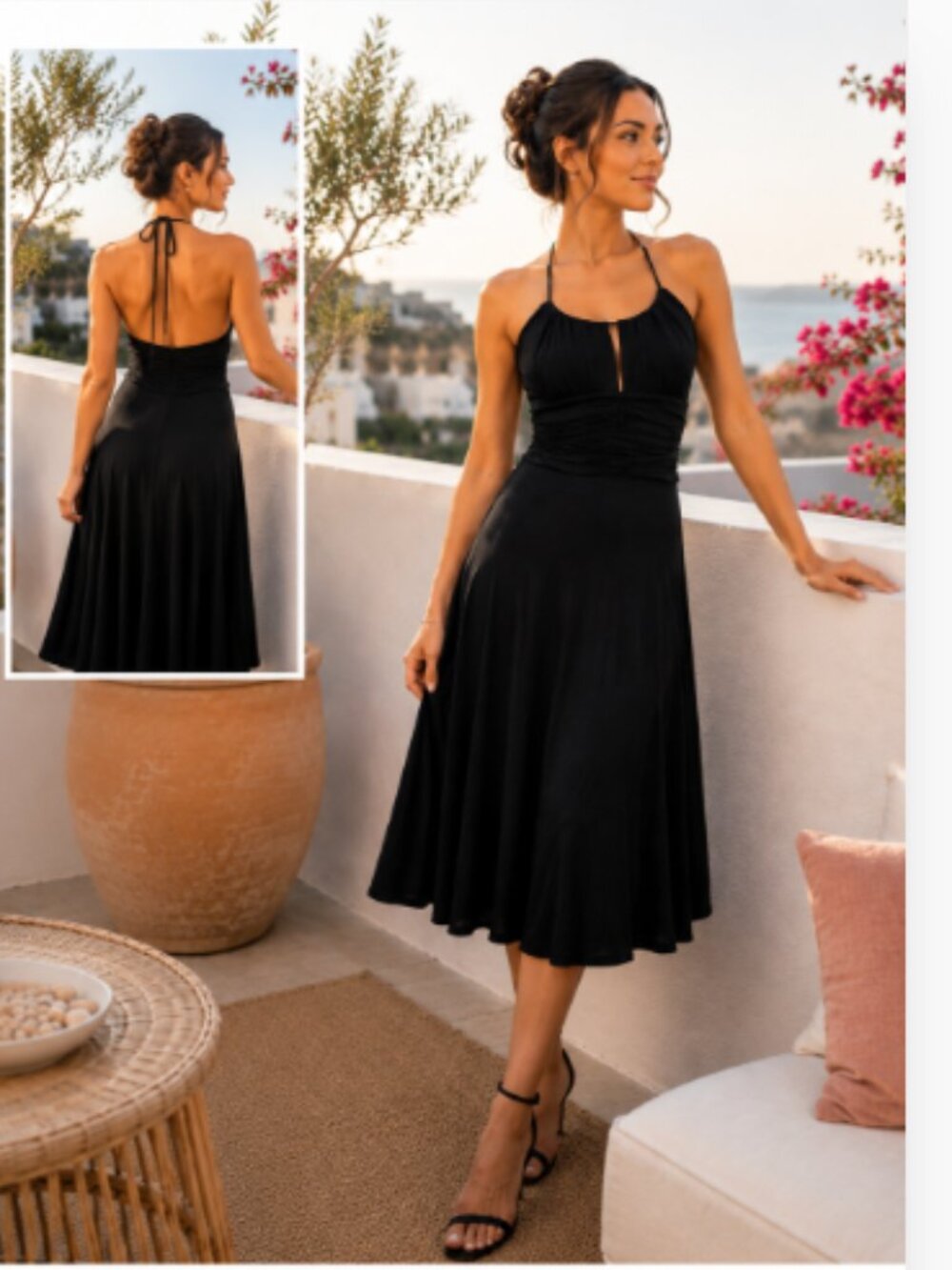 BCBG Max Azria Open Back Black Halter Dress XS